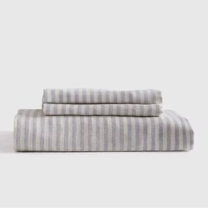 QUINCE European Linen Fitted Sheet Set Twin Mist Stripe 4568